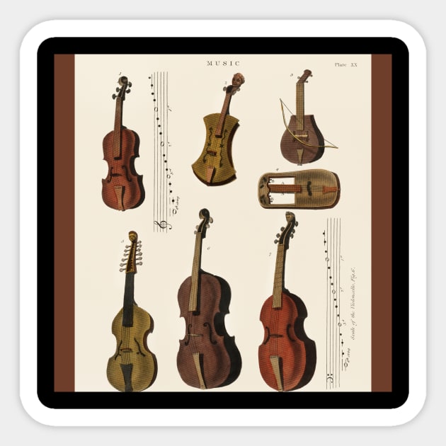 Antique Violin Viola, and Cello Sticker by Rosettemusicandguitar